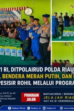 Sambut HUT ke-81 RI, Ditpolairud Polda Riau Salurkan Beras, Bendera Merah Putih, dan Bibit Pohon kepada Warga Pesisir Rohil Melalui Program JALUR